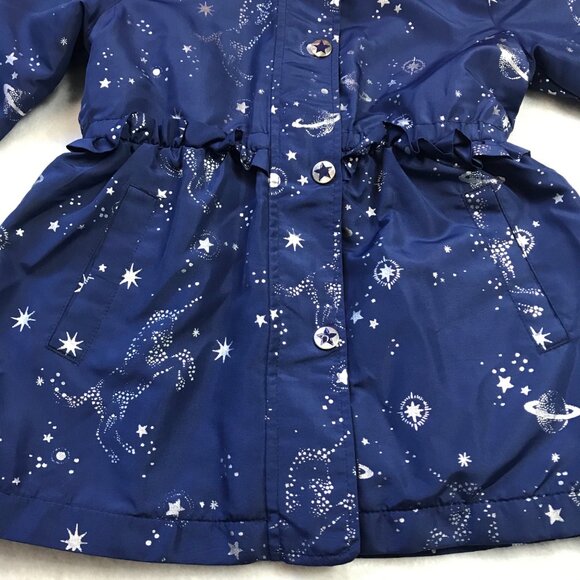 London Fog Unicorn & Space Print Hooded‎ Jacket Girls 6X Blue Silver Snap Zip - Picture 5 of 14